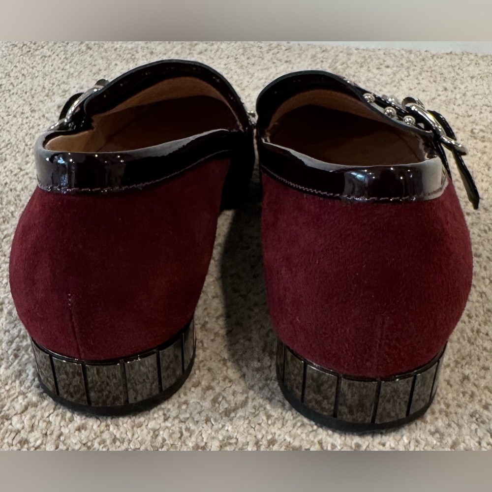 Napoleoni Italian Maroon Leather Studded Fringe Kiltie Buckle Loafer Flat 8/8.5 - Picture 4 of 10